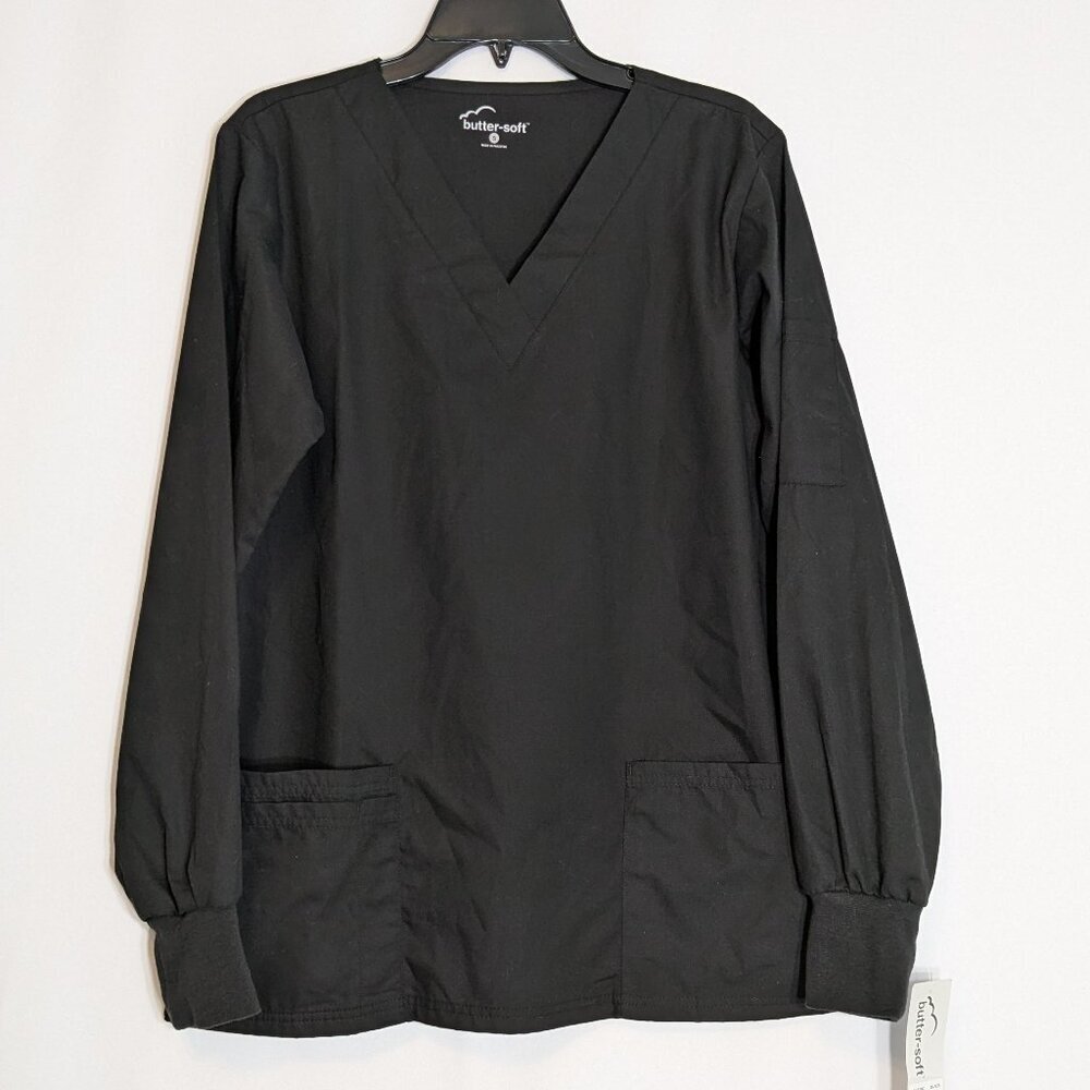 BUTTER-SOFT, NWT Black Long Sleeve Medical Scrub Top; Men Size S